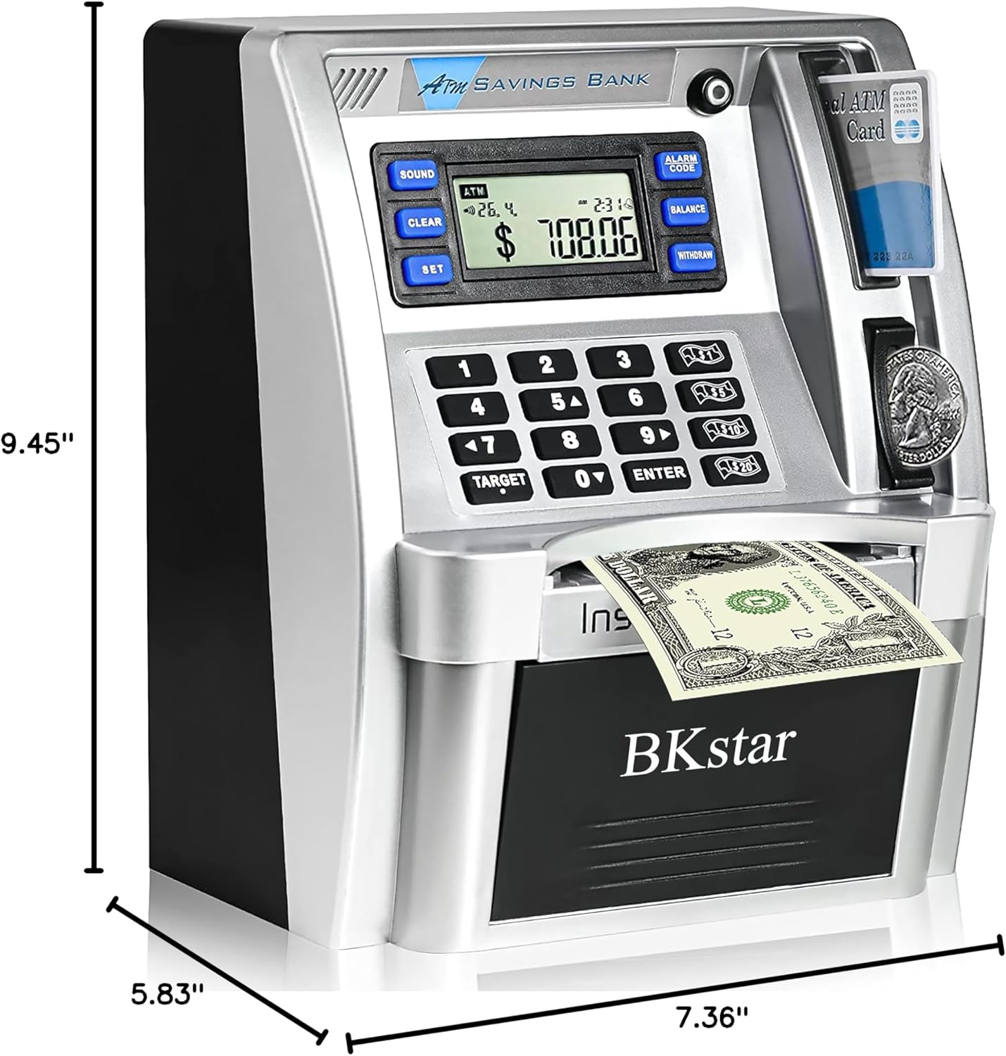 BKstar ATM Piggy Bank for Kids - Talking Electronic Money Bank with Debit Cards & Digital Coin Counter for Real Money, Boys Girls