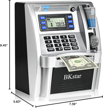 BKstar ATM Piggy Bank for Kids - Talking Electronic Money Bank with Debit Cards & Digital Coin Counter for Real Money, Boys Girls