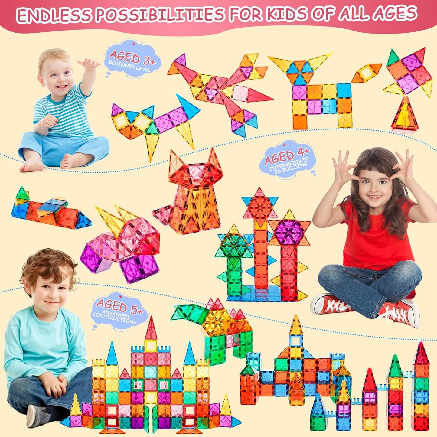 Magnetic Tiles Road Set with 2 Cranes & Double-Sided Magnet Tiles,Boys Toys for Ages 3-5 5-7 8-12,STEM Magnetic Building Construction Toys Include Car,Stations,Dolls,Roads,Signs,Gifts for 3+ Kids