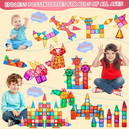 Magnetic Tiles Road Set with 2 Cranes & Double-Sided Magnet Tiles,Boys Toys for Ages 3-5 5-7 8-12,STEM Magnetic Building Construction Toys Include Car,Stations,Dolls,Roads,Signs,Gifts for 3+ Kids