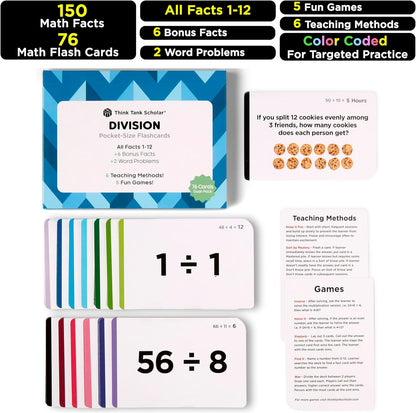 Think Tank Scholar Multiplication Flash Cards (150 Facts) Times Tables Flashcards - All Facts 1-12 for Kids in 3rd, 4th, 5th, 6th Grade - 6 Math Games & Teaching Methods for Classroom/Homeschool