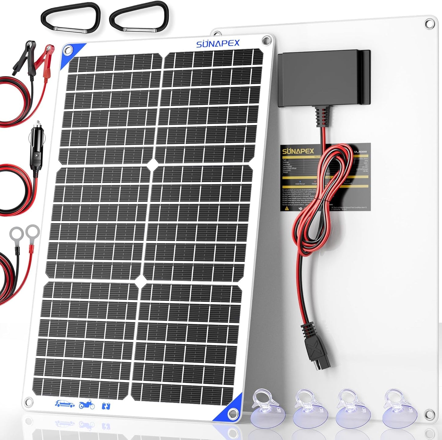 SUNAPEX 12V 10 Watt Solar Trickle Charger Maintainer - Waterproof Solar Powered Battery Charger - Solar Panel Kit Built-in Smart Charge Controller for Car Rv Trailer Truck Boat Automotive Marine