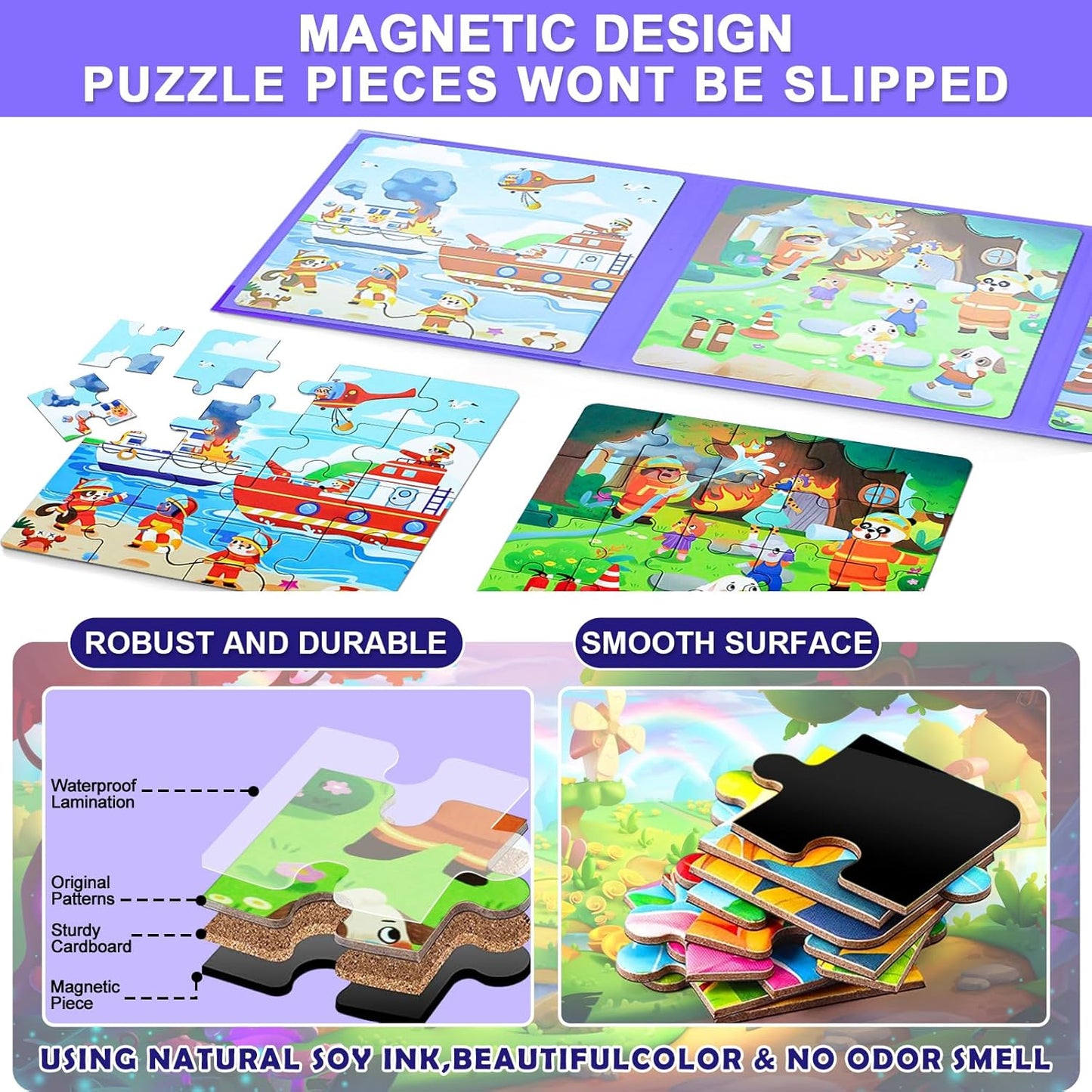 Magnetic Puzzles for Toddlers 1-3, Cartoon Mermaid Magnet 3 in 1 Jigsaw Puzzle, Kids Travel Puzzles Toys, Preschool Learning Toy for Kids 1-8 Year (Mermaid)