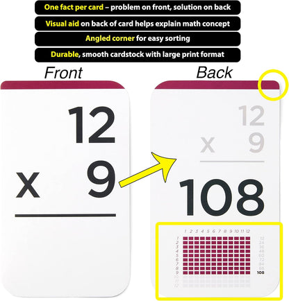 Award-Winning Multiplication Flash Cards – 173 Jumbo Cards (3.1” x 5.2”), All Facts 0–12 – 1 Fact & Visual Aid Per Card – Mastery Divider Tabs, Charts, Games & Teaching Methods – Grades 2–6