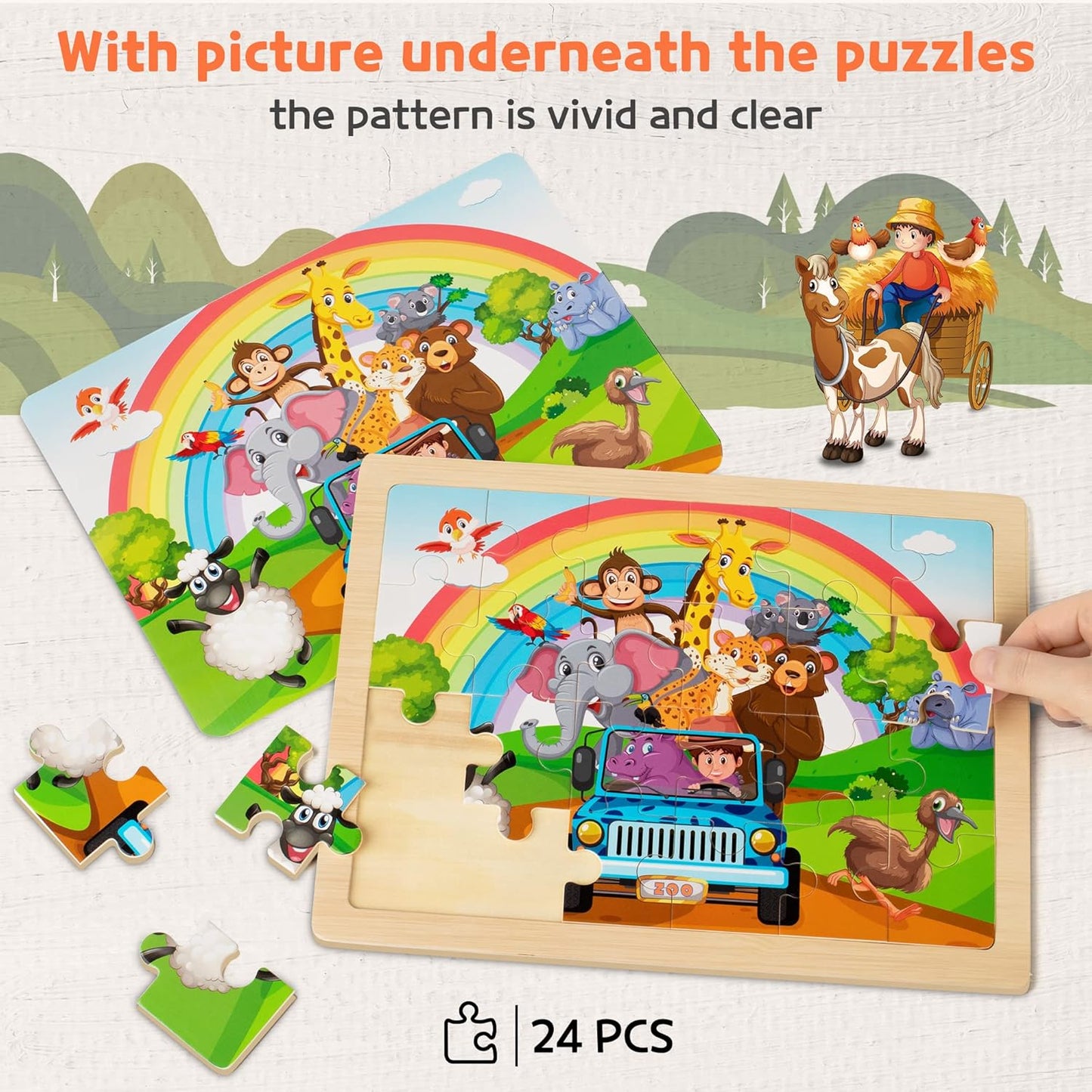 SYNARRY Large Unicorn Princess Fairy Wooden Puzzles for Girls Gift Box(12.2 * 9.4 in), 24 Pcs Puzzles for Kids Ages 4-6, Wood Puzzles for Kids Ages 3-5, Easter Basket Stuffers Gifts for Kids