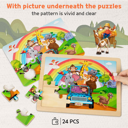 SYNARRY Large Unicorn Princess Fairy Wooden Puzzles for Girls Gift Box(12.2 * 9.4 in), 24 Pcs Puzzles for Kids Ages 4-6, Wood Puzzles for Kids Ages 3-5, Easter Basket Stuffers Gifts for Kids