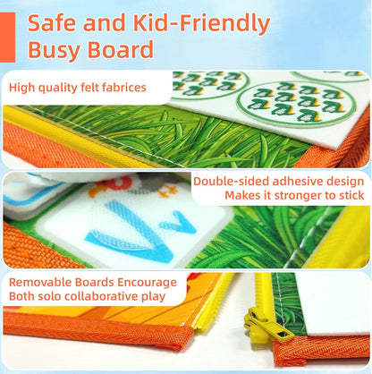Montessori Busy Board - 8-in-1 Sensory Activity Book with Detachable Pages, Travel-Friendly Learning Toy for Fine Motor Skills & Preschool Education