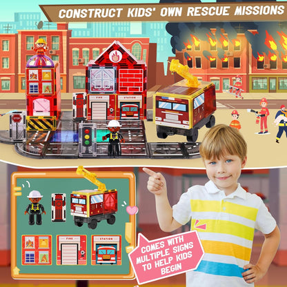 Magnetic Tiles Road Set with 2 Cranes & Double-Sided Magnet Tiles,Boys Toys for Ages 3-5 5-7 8-12,STEM Magnetic Building Construction Toys Include Car,Stations,Dolls,Roads,Signs,Gifts for 3+ Kids