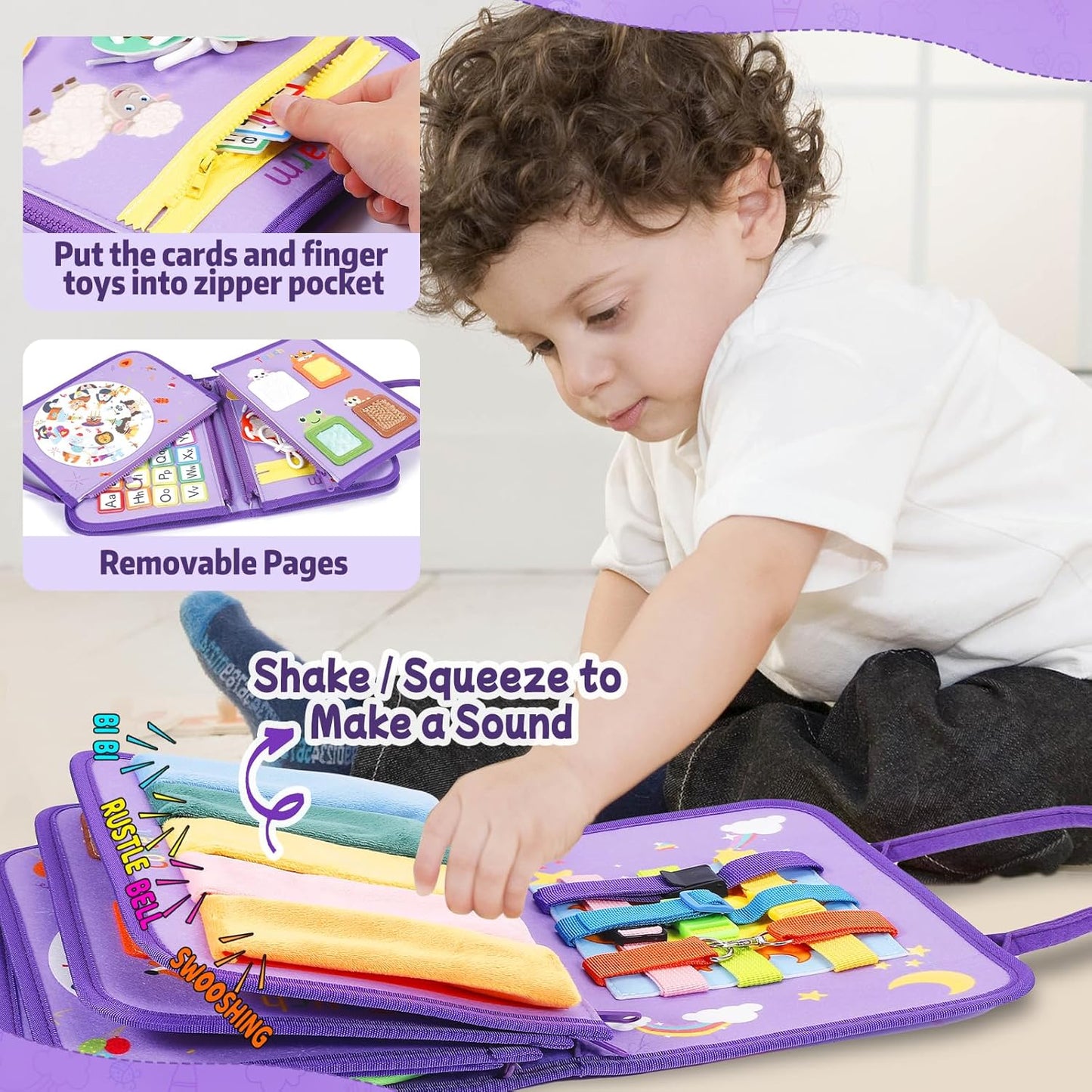 Esjay Toddler Busy Board, Montessori Toys Busy Book, Sensory Board Birthday Gifts for 3+ Years Old Girls Boys, Learning Educational Toy for Fine Motor Skills, Travel Activities for Airplane Car