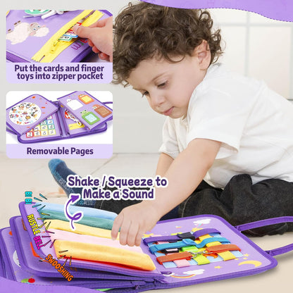 Esjay Toddler Busy Board, Montessori Toys Busy Book, Sensory Board Birthday Gifts for 3+ Years Old Girls Boys, Learning Educational Toy for Fine Motor Skills, Travel Activities for Airplane Car