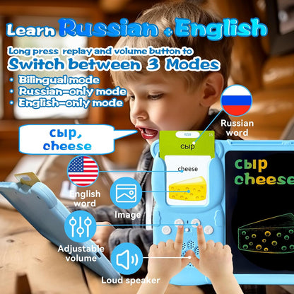 Talking English & Spanish Flash Cards - 8" LCD Writing Tablet for Kids 3-12, Bilingual 510 Sight Words, Toddler Pocket Speech, Drawing Sketch Pad, Autism Toys for Boys (Spanish, Blue)