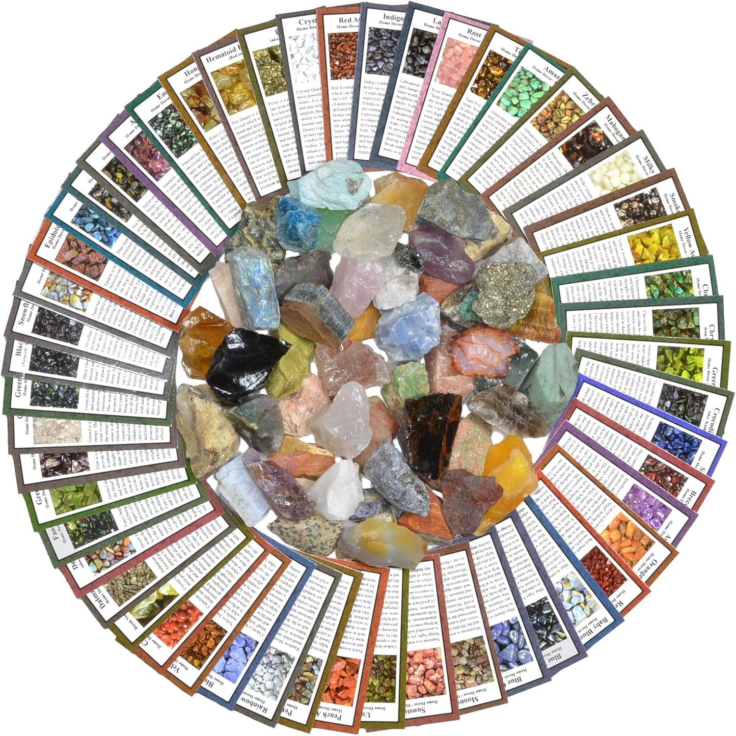 Fantasia Materials: 50 Different Rough Stones with Identification Cards - The Best Starter Rock Collection and Activity Kit Including Stones from Brazil, Madagascar, Mexico, Asia, India and More!