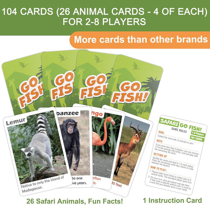 BenBen Go Fish Card Game for Kids, 104 Cards, Ocean Theme Memory Matching Game, Sea Animals Learning Playing Cards, Picture Cards with Real Photos, Fun Facts, 2-8 Players