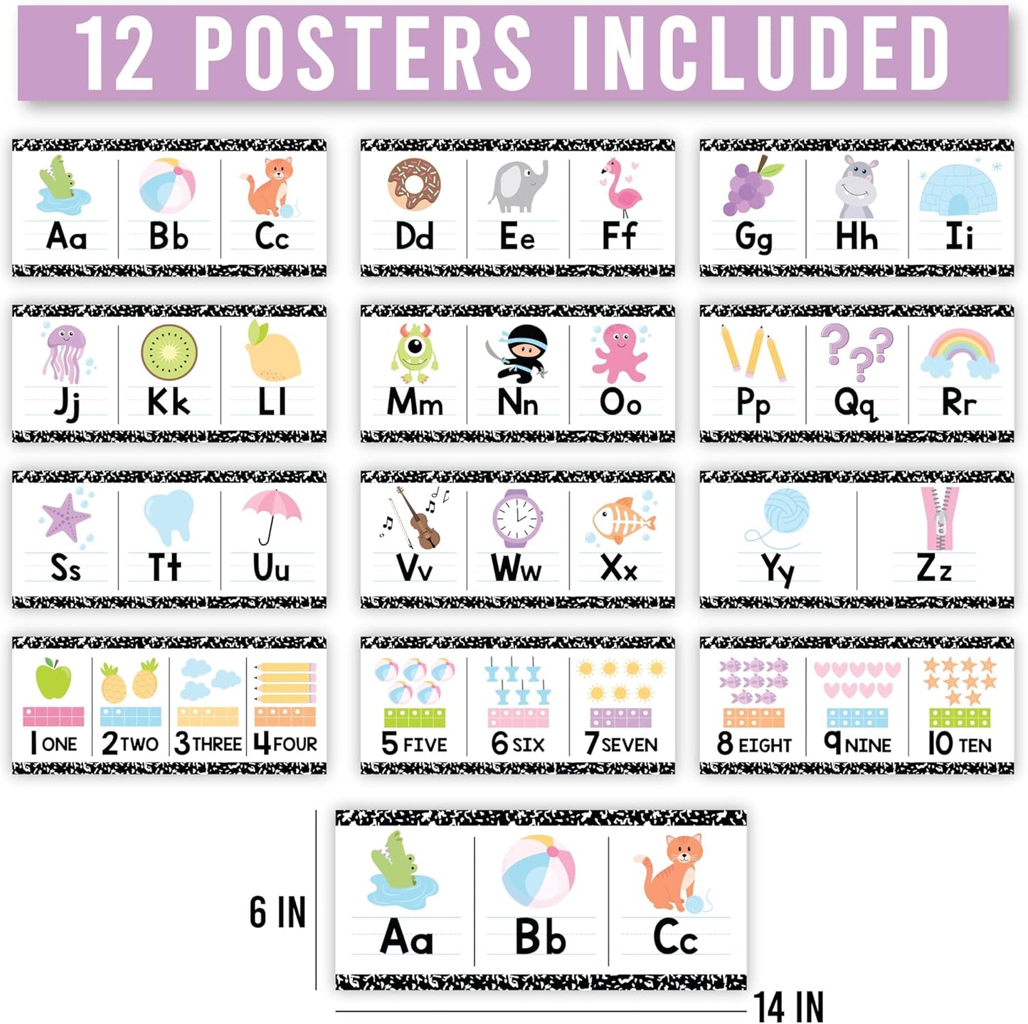 Hadley Designs Alphabet for Classroom Wall Decor - ABC Posters for Classroom Wall Chart Preschool & Kindergarten, ABC Letters & Number Line Elementary, Alphabet Cards, Varsity Letter Classroom Decor