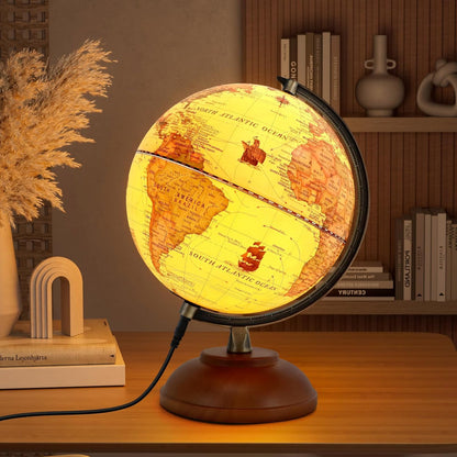 Globe for Kids Illuminated Globes of the World with Stand & Animals Illustrations Earth World Globe Night Light for Kids' Room Decor Classroom Educational Tool Birthday Gift, Dia 8-inch