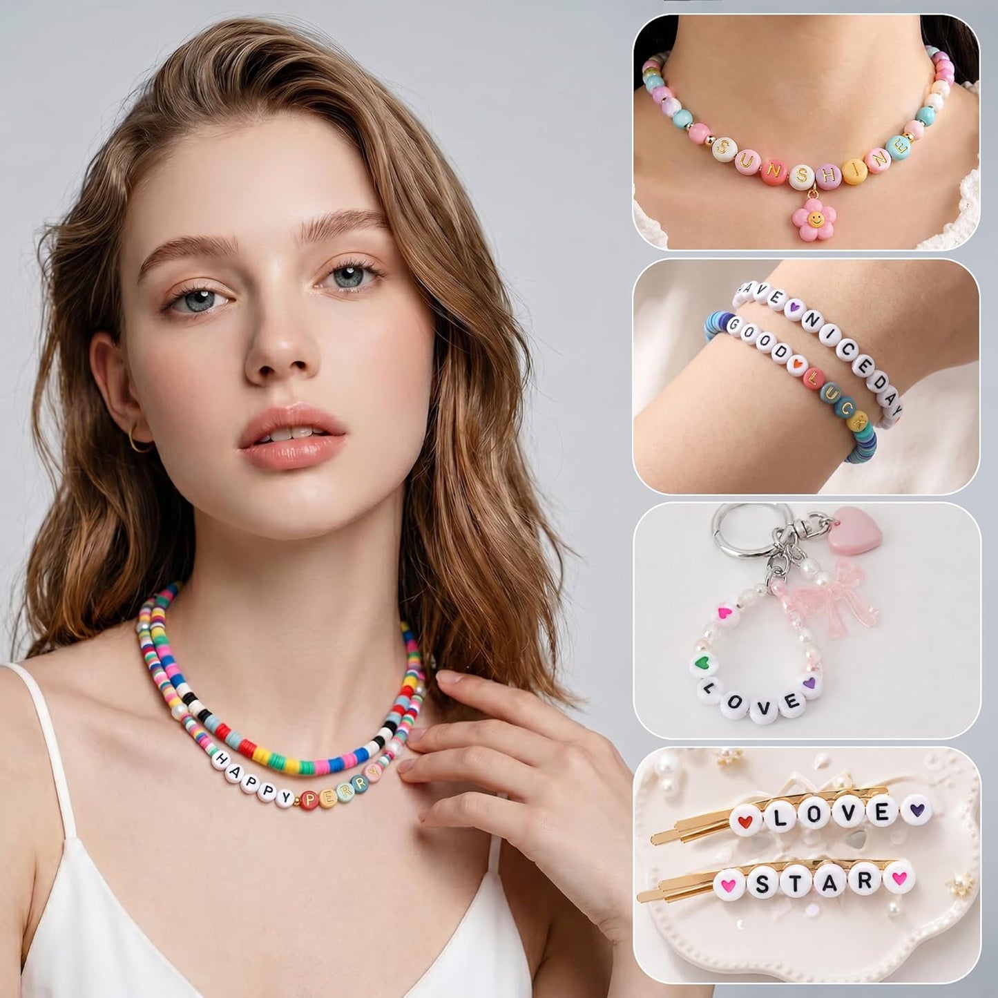 SUTOUG 1000PCS Colourful Letter Beads for Threading, 4 x 7 MM Acrylic Round Alphabet Beads for Jewellery DIY Making Crafts Bracelets Necklaces Ornaments