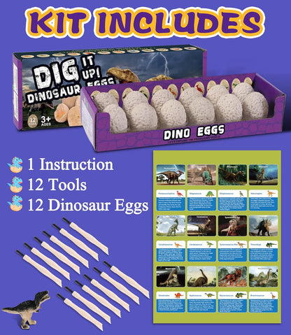 Dinosaur Easter Egg Toys Dig Kit for Kids, Science STEM Gifts for 3 4 5 6 7 8 9 10 Year Old Boys Girls, Discover 12 Dino Eggs Excavation Fossil Digging Dragon Toy, Educational Archaeology Party Games