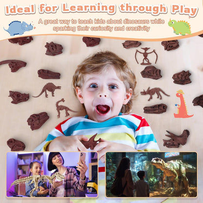 70PCS 3.7 Inch Dinosaur Bone for Sandbox Brown Dinosaur Fossil Skeleton Plastic Skull Dino Dig Toy Kit for Puzzle Game Sensory Bin Birthday Party Dino Scavenger Hunt Science Class Prize Cupcake