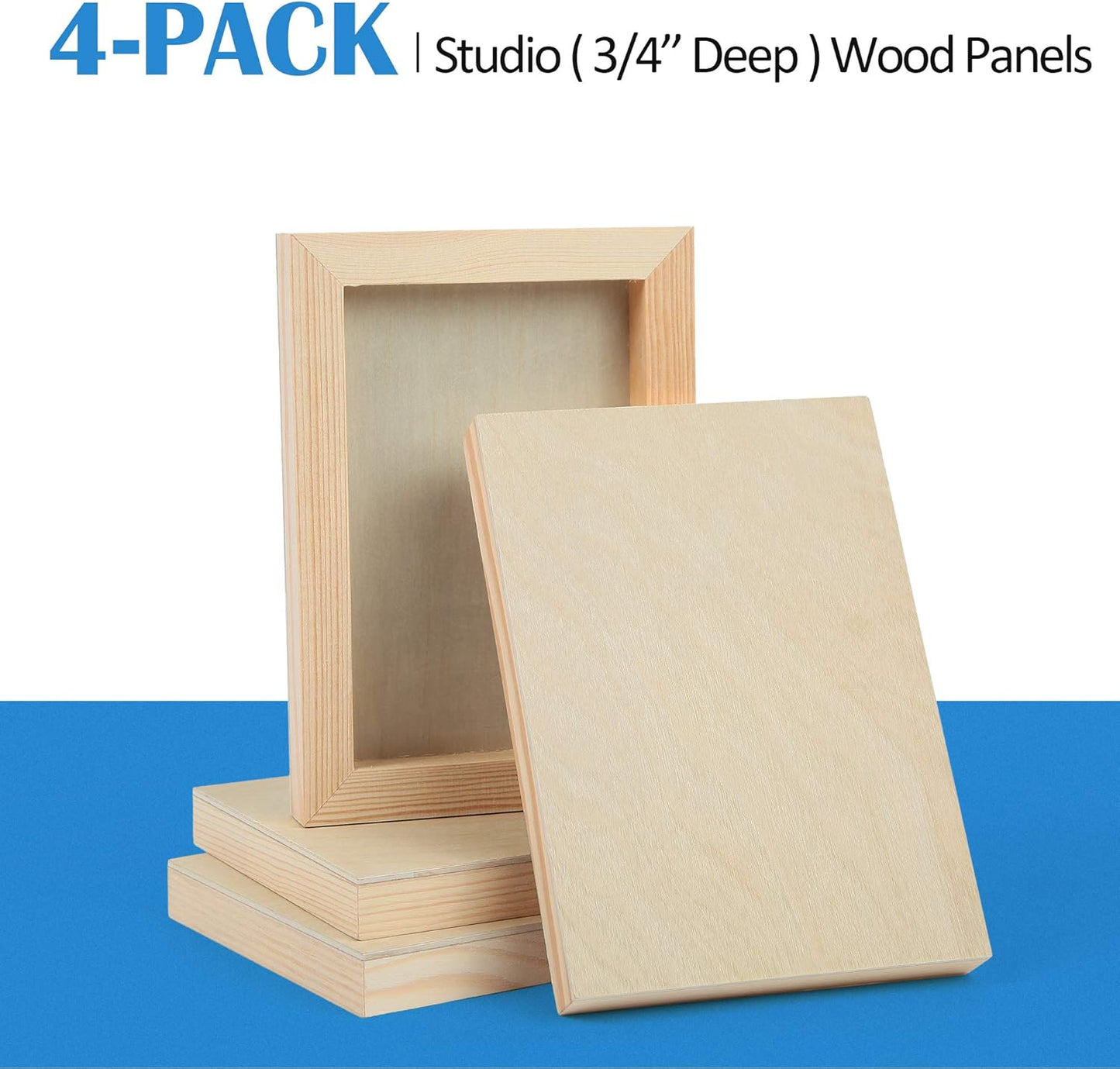 Falling in Art Unfinished Birch Wood Canvas Panels Kit, 4 Pack of 8x10’’ Studio 3/4’’ Deep Cradle Boards for Pouring Art, Crafts, Painting, and More