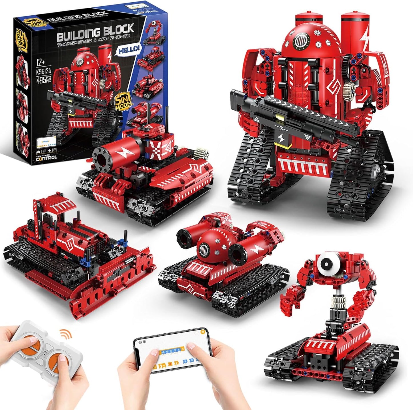 STEM Robot Building Kit with Remote Control for Boys Age 6-13, Coding Robotic Technic Toys Birthday Gifts for Kids, 5 in 1 Science Kit Robotic Models with 539 Pieces