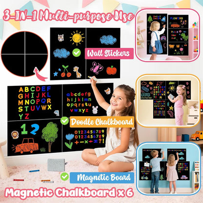 8 PCS Magnetic Wall Decals for Kids Magnetic Chalkboard Peel and Stick Magnet Sheets Board Sticker Tangram Puzzle Self Adhesive Contact Paper Dry Erase Blackboard for Playroom Homeschool 15.7"x10.4"