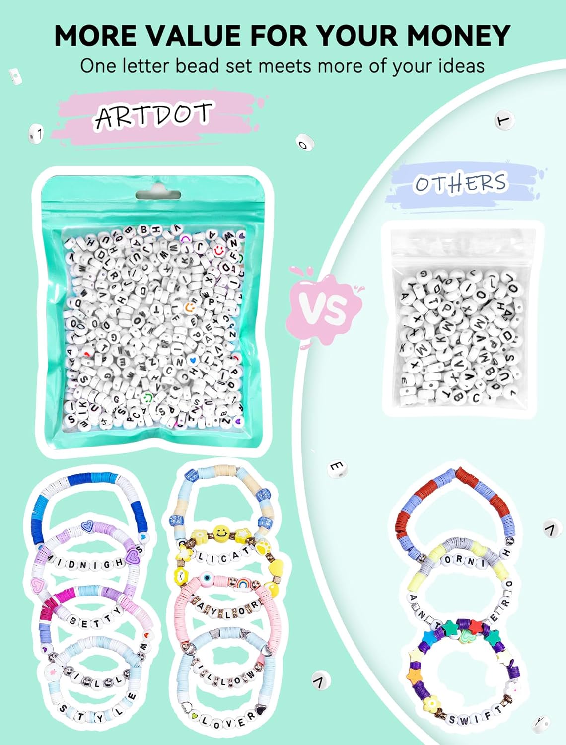ARTDOT 800 Pieces Assortment Letter Beads for Friendship Bracelets Making Kit, 28 Styles Jewelry Making Supplies Alphabet Beads Set Preppy Crafts Art