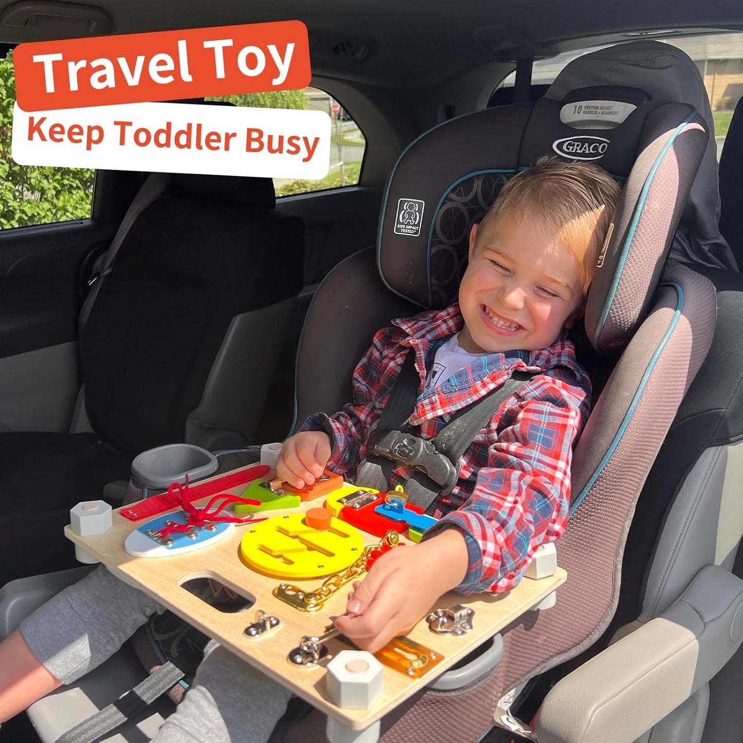 Montessori Large Double-Sided Busy Board for 1 2 3 4 Year Old- Wooden Sensory Toys -Fidget Activity Board for Toddlers Boys and Girls- Motor Skills Gifts for ADHD & Autistic Children Kids