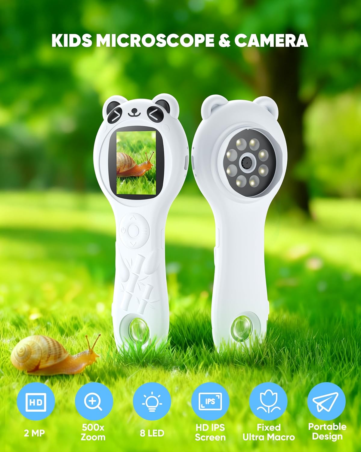 Microscope for Kids - Mini Pocket Digital Kids Microscope, Portable Handheld USB 500X Magnifying Glass, 4X Zoom, Christmas Birthday Gifts for Boys Girls Aged 3-12
