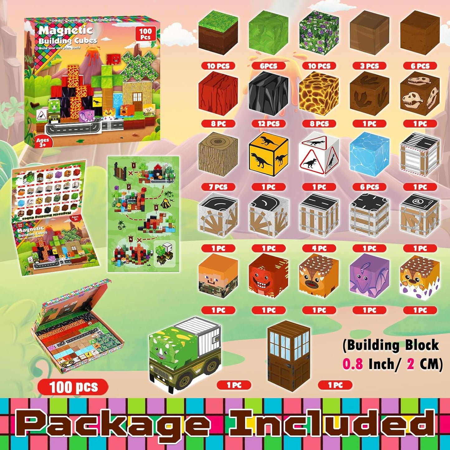 Goody King Magnetic Blocks |100PCS Magnetic Building Blocks Magic‘s House Magnetic Cube,Magnetic Blocks for Kids Ages 3-10,STEM Montessori Stacking Toy, Sensory Tiles Building Birthday for Toddlers