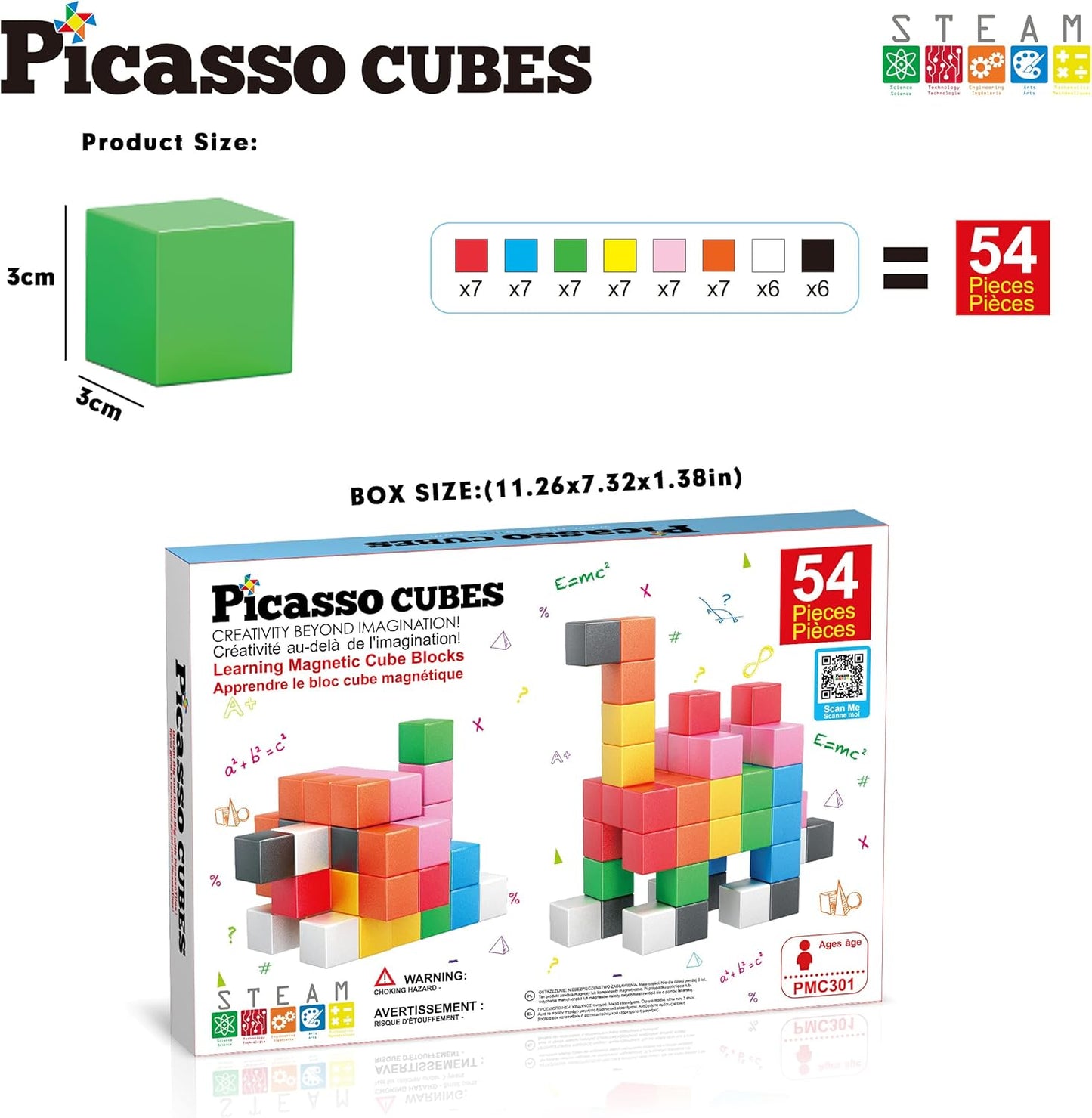 PicassoTiles Infinite Magnetic Puzzle Magic Cube Easy-Connect Brain Teaser Toy Set Magnet Pattern Block Matching Toys Free Ideabook 150+ Inspirations STEM Learning Kids Boys&Girls Age3+ PTC25