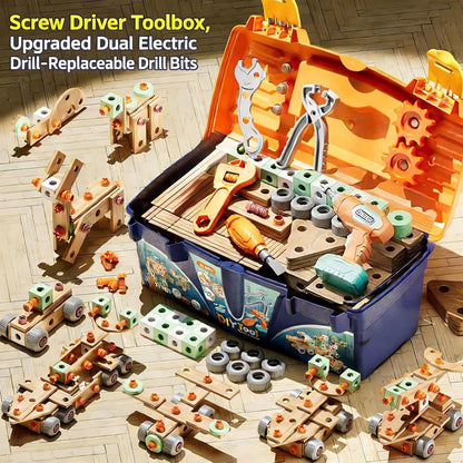 168PCS Kids Tool Set with Toy Drill & Toolbox, STEM Construction Building Toys, Toddler Tool Kit for Kids Boys Girls Ages 3-4-5-6-7-8, Pretend Play Design & Drill Set