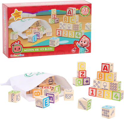 CoComelon 51-piece Classic ABC Wooden Block Set, Preschool Building Toys, Learning and Education