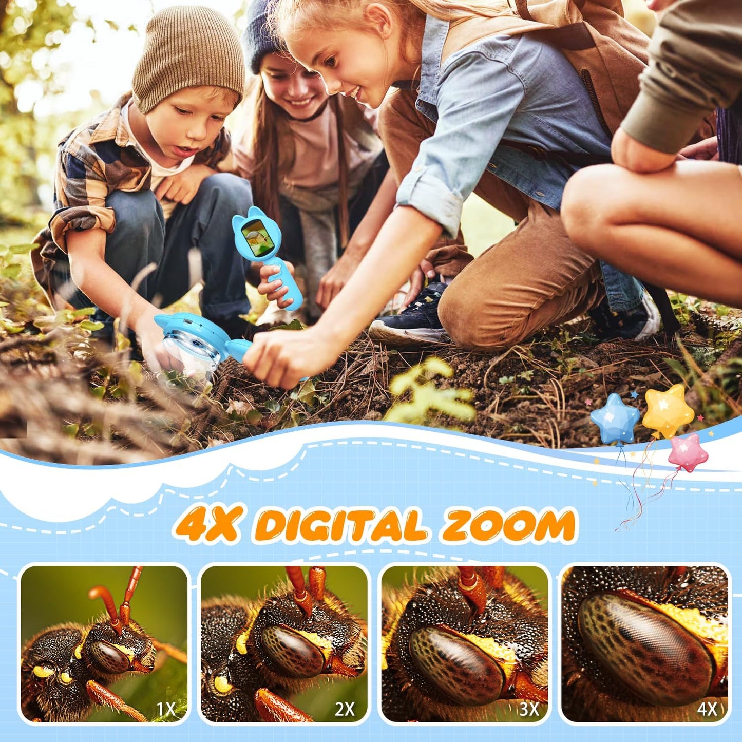 Leipan Magnifying Glass for Kids, 100X Handheld Microscope with 2" LCD Scrren, Kids Magnifer with 8 LED Lights, Christmas Birthday Gifts for Children