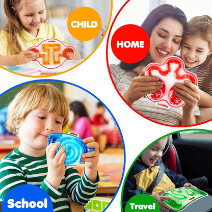Squishy Sensory Toys for Kids - 4 Pack Fidget Toy Sensory Maze for Autism - Stress Relief Toys for Calm Down - Squeeze Fidget Toy Filled Goo, Glitter, Prizes for Kids Classroom, Goodie Bags Stuffers