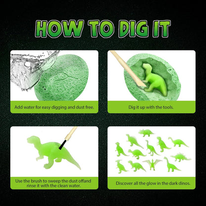 Gamerside Dino Eggs Dig Kit, 12 Glow in The Dark Dinosaur Eggs Dig Kit Excavation Set, Dinosaur Toys for Kids 6-8 8-12, Educational STEM Archaeology Science Kits - Easter Gift for Boys Girls