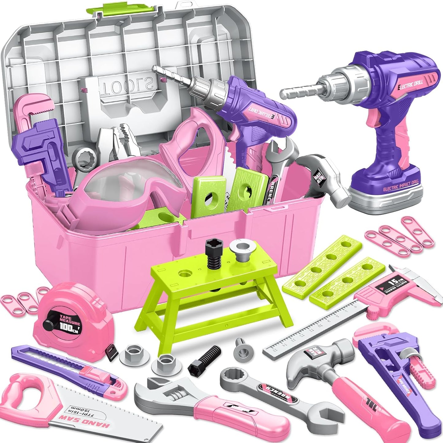 Kids Tool Set 46 PCS, Christmas Birthday Gifts for Kids Ages 3,4,5,6,7,8, Toddler Tool Set with Portable Tool Box & Electronic Toy Drill, Construction Toys Tools for Toddlers, Tool Kits for Boys Girls