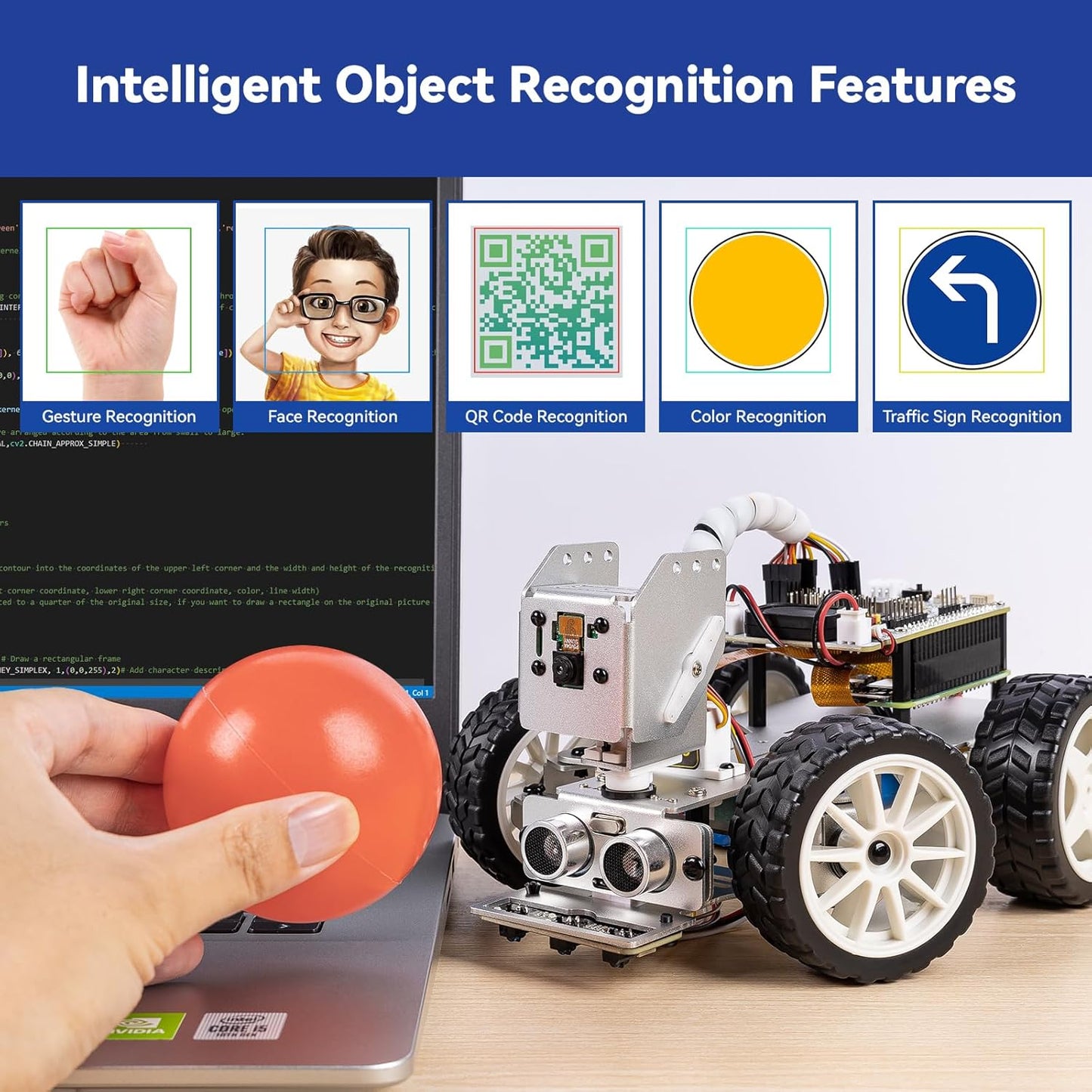SunFounder Picar-X AI Video Robot Car Kit for Raspberry Pi 5/4/3B+/Zero 2w, LLMs ChatGPT-4o/Gemini/Grok, Voice&Video Recognition, Python, Scratch, Camera, Batterry (RPI NOT Included)