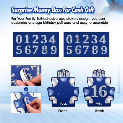 10 Happy Birthday Money Box for Cash Gift, 10th Birthday Decorations for Boys and Girls, Gifts for 10 Year Old Boy, Boy Gift Ideas, Cool Things for Teen -Blue with 100PCS Bags
