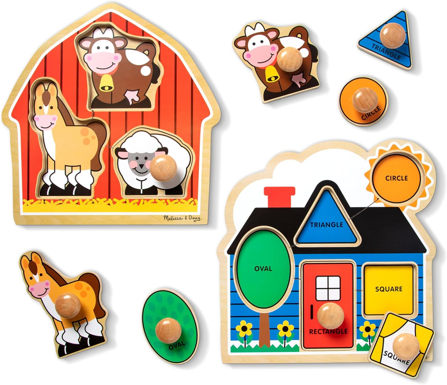 Melissa & Doug Pet Animals Jumbo Knob Puzzle, Wooden Peg Puzzle for Toddlers, Educational Toy for Shape Recognition and Fine Motor Skills, Ages 1+