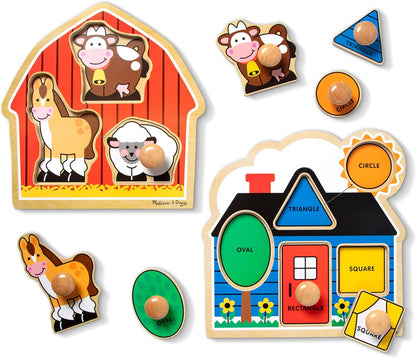 Melissa & Doug Pet Animals Jumbo Knob Puzzle, Wooden Peg Puzzle for Toddlers, Educational Toy for Shape Recognition and Fine Motor Skills, Ages 1+