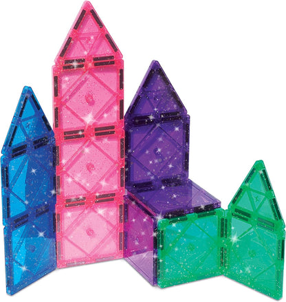 CreateOn Crayola Magnetic Tiles, Building Set for Kids, Magnetic Toys for Kids, Travel Toys, Classroom Sensory Toy Blocks, STEM & Montessori Tools for Boys & Girls Ages 3+, 14-Piece Set (Glitter)