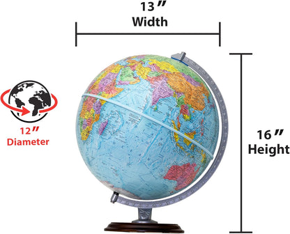 Replogle Student - Educational Classic World globe, Blue Ocean, Raised Relief feature, including a bonus map, made in USA, 12"/30cm diameter