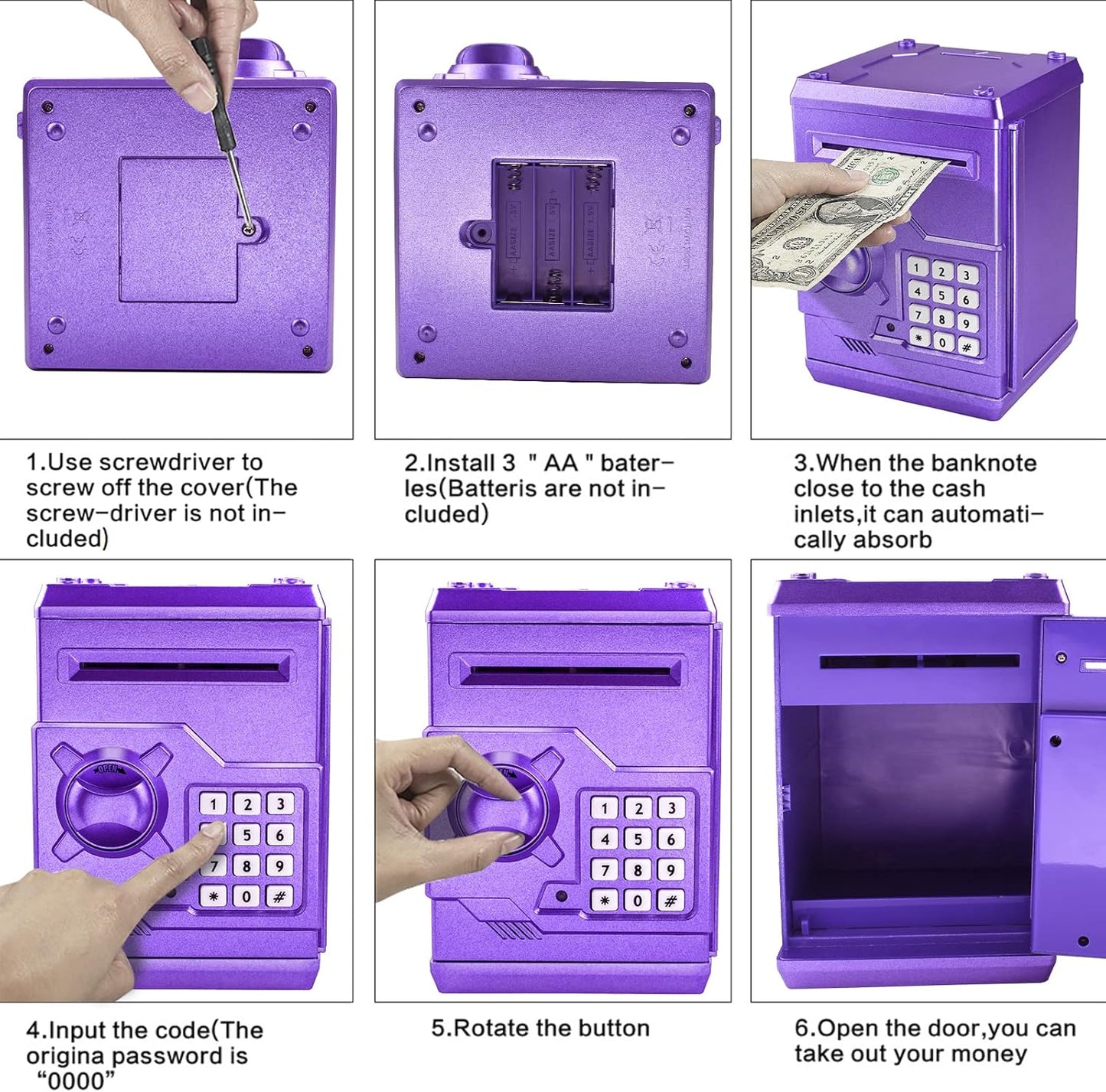 Mini ATM Piggy Bank ATM Machine Best Gift for Kids,Electronic Code Piggy Bank Money Counter Safe Box Coin Bank for Boys Girls Password Lock Case (Rose Gold)