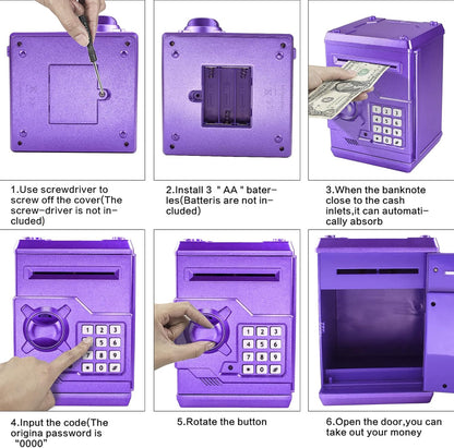 Mini ATM Piggy Bank ATM Machine Best Gift for Kids,Electronic Code Piggy Bank Money Counter Safe Box Coin Bank for Boys Girls Password Lock Case (Rose Gold)