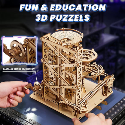 3D Wooden Puzzles for Adults: 371pcs Wood Mechanical Marble Run Model Kits with Roller Coaster Building Set for Adults - 3D Brian Teaser Desk Toys Wooden Puzzles for Men Women Hobbies Gifts