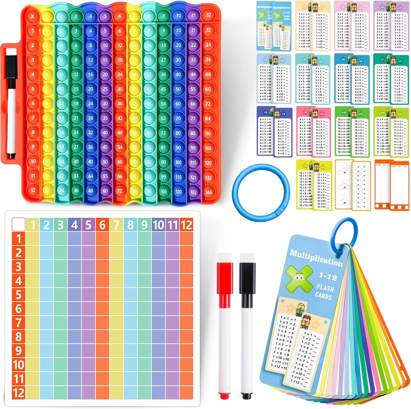 Multiplication Flash Cards + Math Board, Math Flash Cards & Chart, Times Table Manipulatives for Preschoolers 3rd,4th,5th,6th Grade