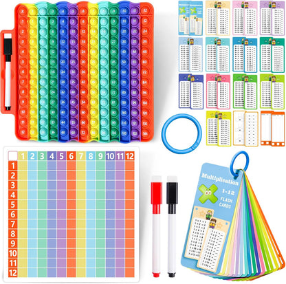 Multiplication Flash Cards + Math Board, Math Flash Cards & Chart, Times Table Manipulatives for Preschoolers 3rd,4th,5th,6th Grade