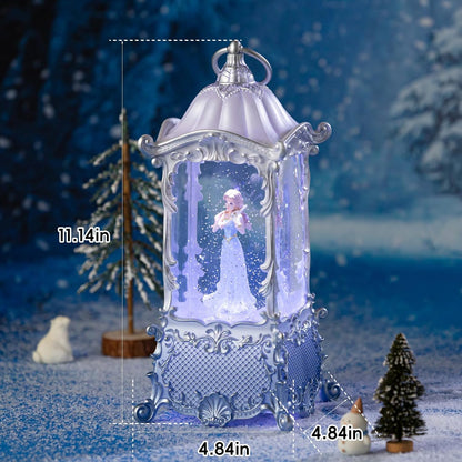 Snow Globe Lantern with Violin Girl – Shatterproof, Glitter Snowglobe 10 Songs Music Box, Led Light, USB or Battery Powered, for Girls Spring Day Gifts Birthday Home Decor Fall Decoration, Silver