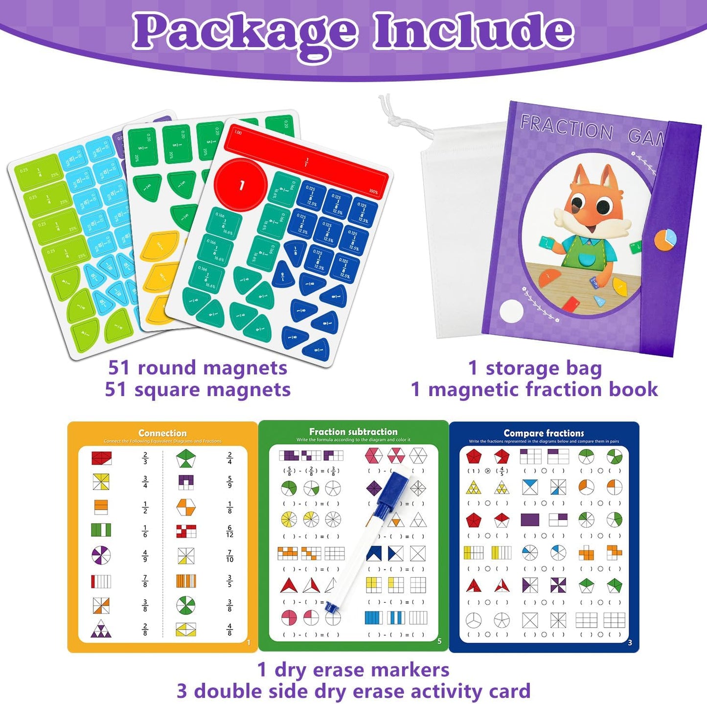 Magnetic Fraction Educational Puzzle STEM Toys Fraction Tiles and Fraction Circles Book Fraction Manipulatives for Elementary School Math Learning Toys Birthday for Kids