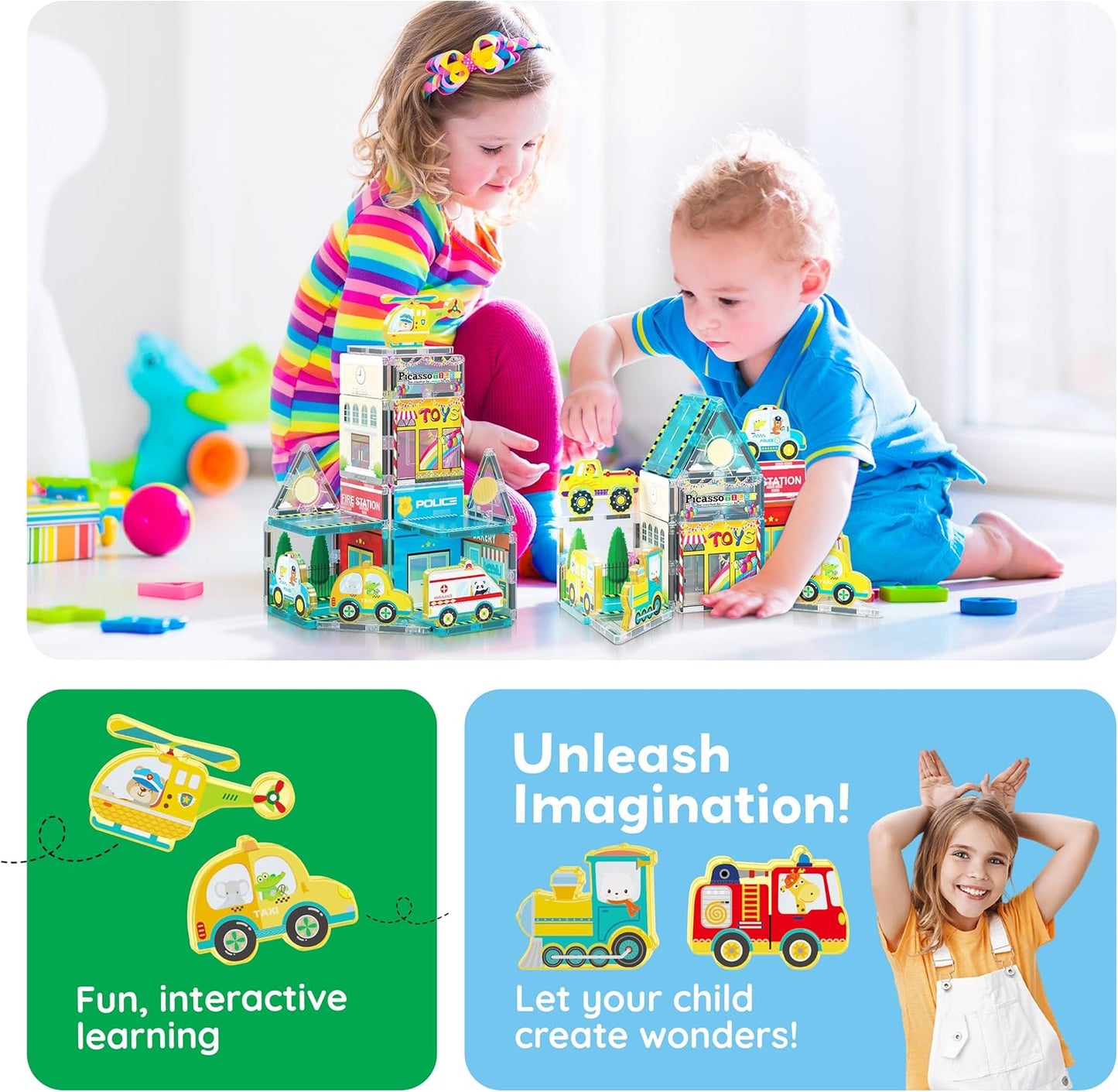 PicassoTiles Magnetic Tiles Magnet Tile Building Blocks Marine Animal World Themed Set with 8 Ocean Character Action Figures STEM Learning Toy Construction Toddlers Boys Girls Ages 3+ PTQ25